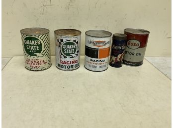 4 Oil Cans And Tire Patch Collectible Cans Harley Davidson, Quaker State