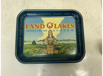 2 Vintage Metal Advertising Trays Land O Lakes And Ladies Home Journal
