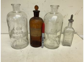 4 Antique Bottles Pharmacy Richard Hudnut Tinctures Acid Etc