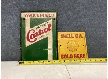 2 Cast Iron Plaques Castoil And Shell Oil