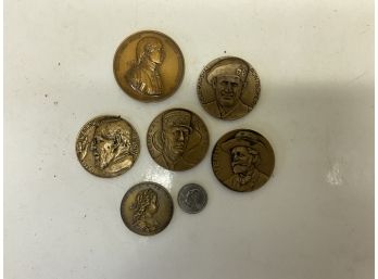 6 Vintage Bronze Historic Medallions Group - A