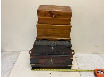 Lot Of 4 Antique Trinket Boxes Trunks Chests