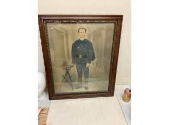 Antique Soldier Picture In Oak Frame Spanish American War?