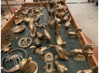 Huge Lot Of Brass Animals, Sculptures, Oddities, Candle Sticks Group A