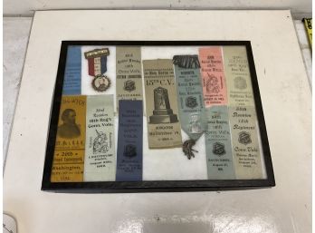 Lot Of 19th Century Civil War Reunion GAR Etc Ribbons In Display Case