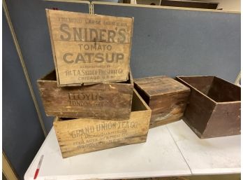 5 Antique Advertising Crates Grand Union Baking Powder Etc