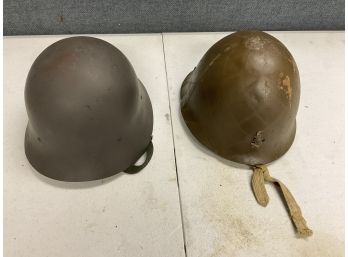2 Vintage Metal Army Helmets