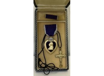 Vintage Original Purple Heart Medal In Original Box W Crucifix