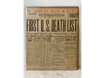 1917 WWI Boston American Paper First U.S. Death List Headline