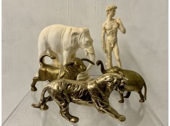 Lot Of Figurines, Plaster And Bronze Animals And Statue Lot.