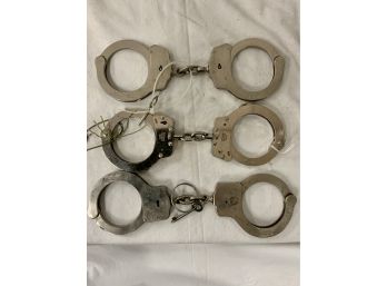 Three Pairs Of Antique Police Handcuffs With Keys