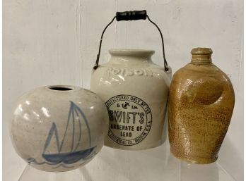 Antique Poison Jar And Others Antique Stoneware Lot