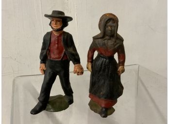 Pair Of Cast Iron Amish Figures Paperweights