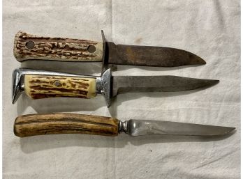Trio Of Buck Knives Stag And Bone Handle