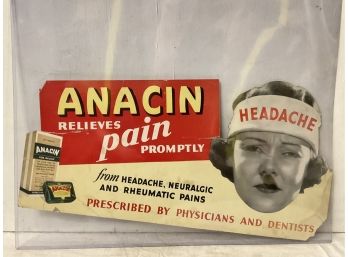 Anacin Antique Advertisement Sign On Cardboard