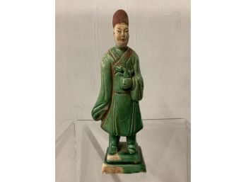 Chinese Antique Ming Dynasty Temple Figurine Holding Dragon
