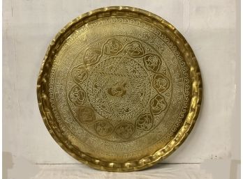 Massive 2 Foot Diameter Brass Tray With Middle Eastern Motif