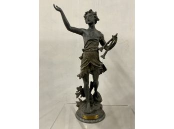 Antique Mantle Statue Daphnis Per Guillemin