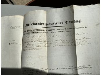 1838 Mechanics Insurance Company Signed Policy Letter