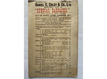 1895 Printed Wine Price List