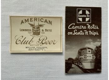Santa Fe Train Line Map/pamphlet Lembeck & Betz Club Beer