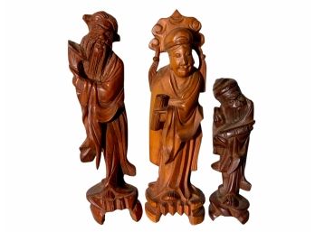 Three Antique Carved Hard Wood Asian Figurines