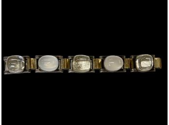 18K Gold And Sterling Rutilated And Milky Quartz Art Deco Estate Bracelet