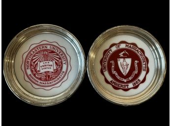 Antique Milk Glass Coasters Sterling Rim Northeastern And UMass