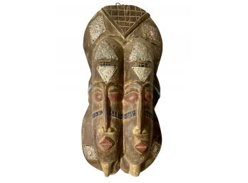 Antique Ghanaian Wood And Metal African Mask
