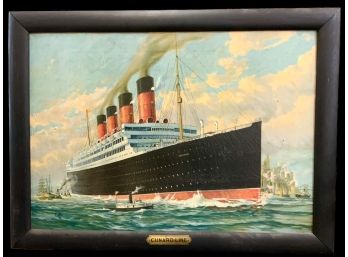 Steamship Ocean Liner Aquitania Frederick J Hoertz Chromolithograph On Canvas Cunard Line
