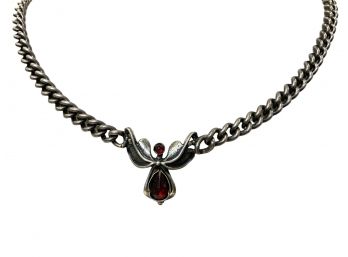 Sterling And Garnet Antique Chain Necklace