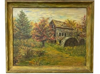 Vintage Oil Painting Of Wayside Inn, Sudbury MA, Signed Sue Klebsattel