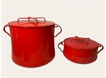 Pair Of Dansk Cast Iron Enamel Kobenstyle Pots, Stock Pot And Sauce Pan