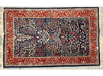 Hand Woven Natural Fiber Rug, Blue And Red