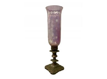 Antique Luster Purple Frosted Victorian Hurricane Candle Holder