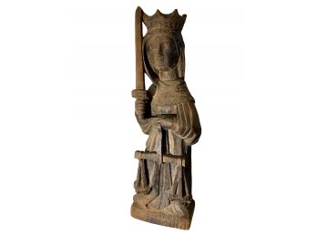 Antique Folk Carving Of Lady Justice