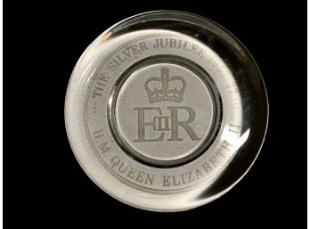 Queen Elizabeth Silver Jubilee Glass Paperweight