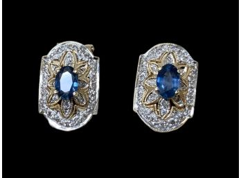 Sparkling 14K Gold, Diamond, And Sapphire Earrings