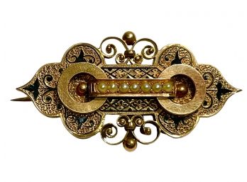 Antique Edwardian 10 KT Gold Pin Brooch With Seed Pearls