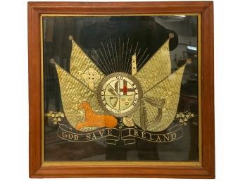 Antique God Save Ireland Erin Go Bragh Framed Embroidered Panel Circa Late 1800s