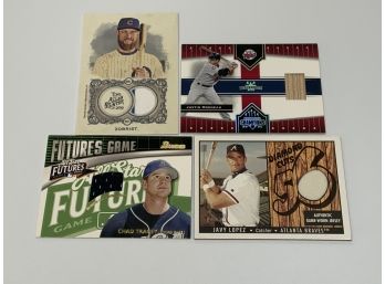 Javy Lopez, Chad Tracey And Ben Zobrist Jersey Cards Plus A Justin Morneau Bat Card