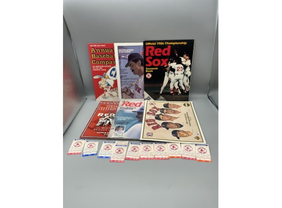 Boston Red Sox Collectors Sheet, Yearbook, Magazines And 1985/1986 Ticket Stubs