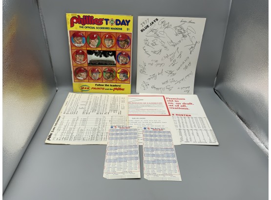 1986 All Star Game Ballots, Phillies Yearbook And Blue Jays Facsimile Autographs