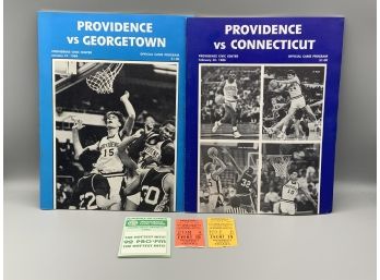 1986 Providence Collage Basketball Programs And Ticket Stubs Vs UConn And Georgtown