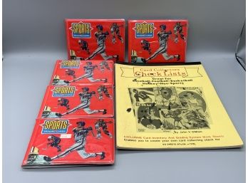 Vintage Card Collectors Checklist Sheets And 5 Sealed Sports Trading Cards Holders
