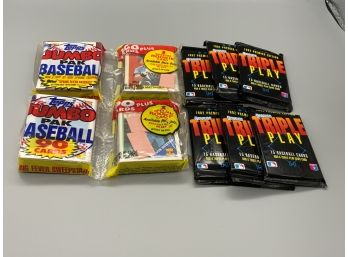 2 Unopened 1989 Topps Jumbo Packs And 6 Unopened 1992 Triple Play Packs