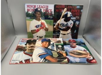5 Minor League Price Guides From 1990 Featuring Griffey JR, Justice, Boggs And Others On The Cover