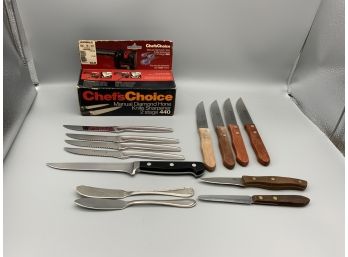 Knives And New Sharpener Including J. A. Henckels, Royal Norfolk And Chicago Cutlery