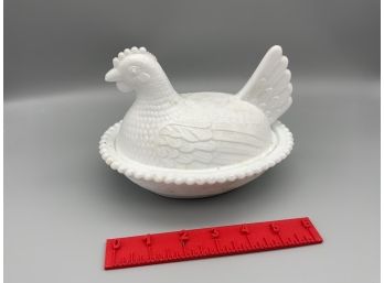 Vintage Milk Glass Chicken Bowl And Lid