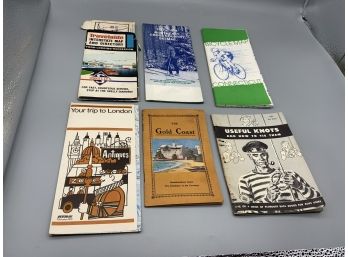 Vintage Emphemera Lot With Road, Ski And Bike Maps, Old Knots And Gold Coast Books And London Tourest Guide